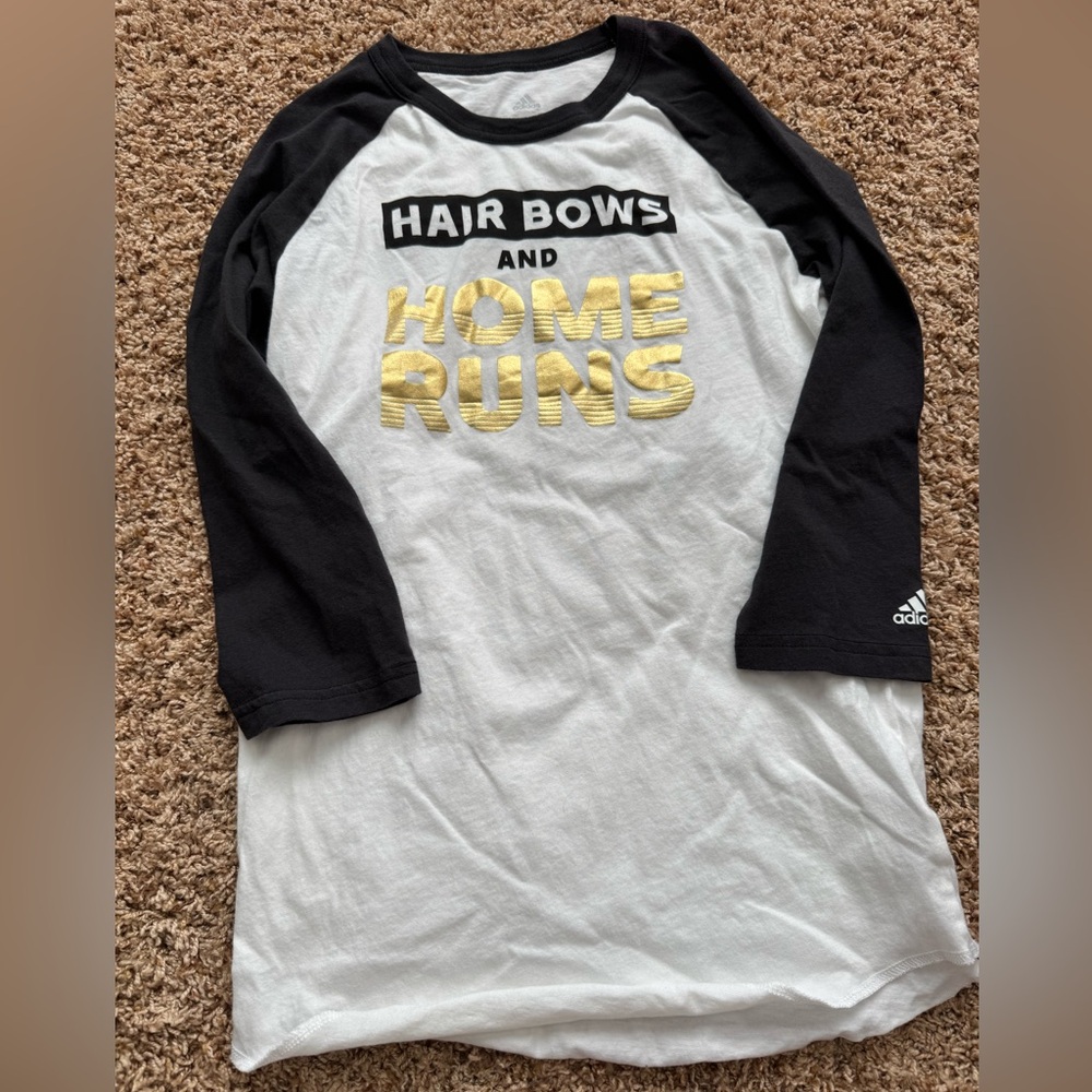 Adidas 3/4 length sleeve softball themed shirt, youth L